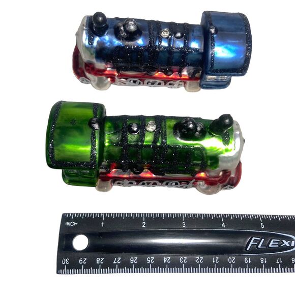 Old Navy Supply Co Hand Blown Glass Christmas Ornament Green Blue Train - Picture 6 of 9